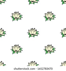 Japan Lotus seamless vector pattern. Floral pattern for fabric hand-drawn illustration on white background. Design for packaging paper, bed linen.
