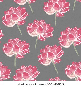 Japan lotus seamless vector pattern. Floral pattern for fabric