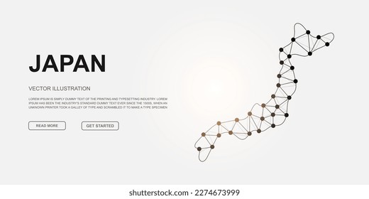 Japan low poly symbol with connected dots for landing page. Japan map design illustration concept. Polygonal Country map illustration