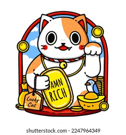 Japan lucky cat (rich), Cute cartoon character design.