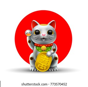 Japan lucky cat.Maneki.Neko cat.gold silver vector illustration