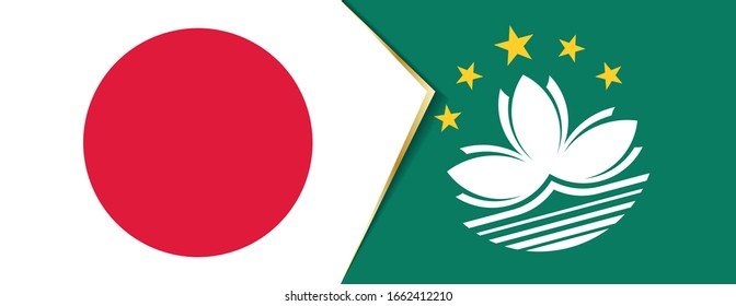 Japan and Macau flags, two vector flags symbol of relationship or confrontation.