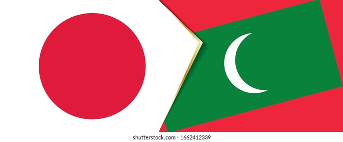 Japan and Maldives flags, two vector flags symbol of relationship or confrontation.