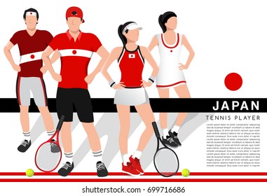 Japan : Male and Female Tennis Players in National Outfits : Vector Illustration