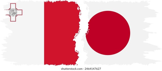 Japan and Malta grunge flags connection, vector