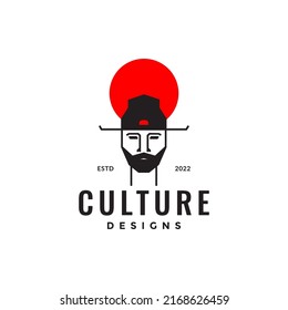 japan man head with culture traditional cap logo design vector graphic symbol icon illustration creative idea