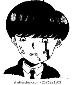 Japan man with short hair crying expression 