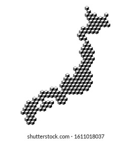 Japan map from 3D black cubes isometric abstract concept, square pattern, angular geometric shape. Vector illustration.