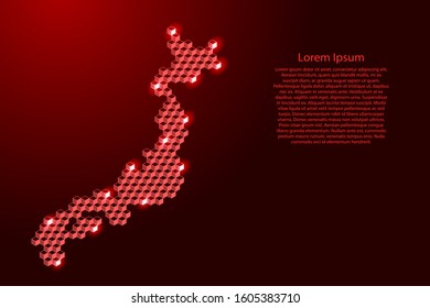 Japan map from 3D red cubes isometric abstract concept, square pattern, angular geometric shape, for banner, poster. Vector illustration.