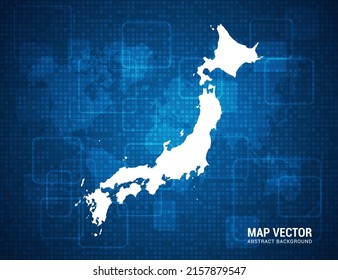 Japan map with abstract blue background technology pixel board texture.