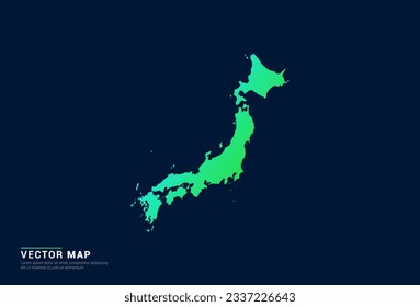 Japan map of abstract gradient green blue concept with technology light effect vector.