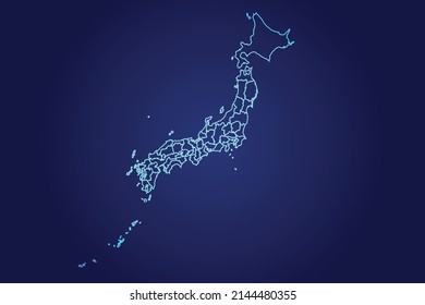 Japan Map of Abstract High Detailed Glow Blue Map on Dark Background logo illustration	