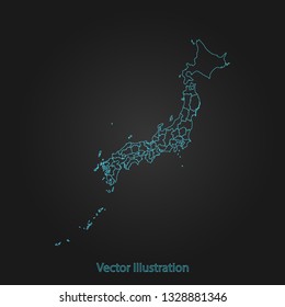 Japan map - Abstract mash line and point scales on dark background with Japan. flat design style, clean and modern. Vector Illustration eps10