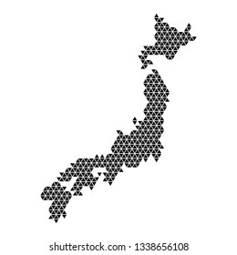 Japan map abstract schematic from black triangles repeating pattern geometric background with nodes. Vector illustration.
