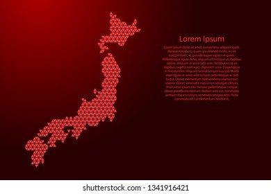 Japan map abstract schematic from red triangles repeating pattern geometric background with nodes for banner, poster, greeting card. Vector illustration.