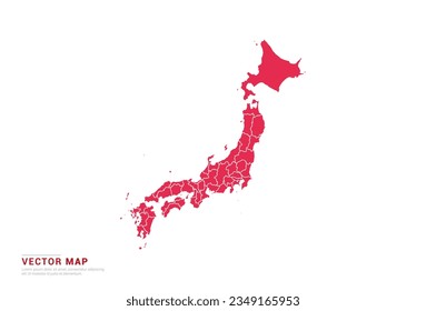 Japan Map - abstract style red isolated on white background for infographic, design vector.