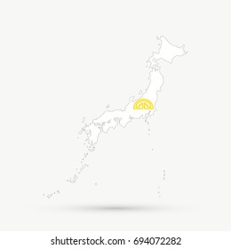 Japan map in Andean Community flag colors, editable vector.