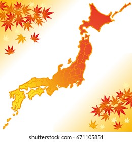 Japan map with autumn leaves.