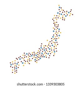 Japan map background with blue, yellow and red stars of different sizes vector illustration eps
