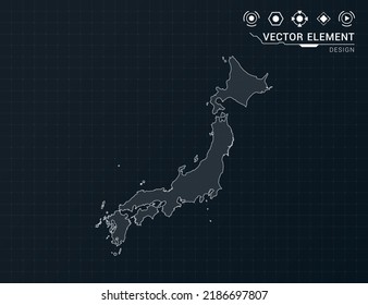 Japanische Karte des schwarzen digitalen Frame HUD, GUI, UI-Interface-Technologie Radarvektor.