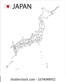 Japan map, black and white detailed outline with regions of the country. Vector illustration