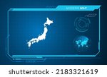 Japan map of blue digital frame HUD, GUI, UI interface technology radar vector.