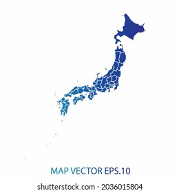 Japan map, blue gradient color , infographic style , on white background with Map World. Wire frame 3D mesh , map 3D,