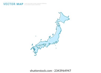 Japón mapea la silueta azul aislada en fondo blanco, vector de plantilla de ilustración.