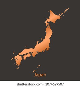 Japan map, border with chrome, orange, copper metal shine gradient. Vector illustration