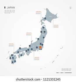 Japan map with borders, cities, capital Tokyo and administrative divisions. Infographic vector map. Editable layers clearly labeled.