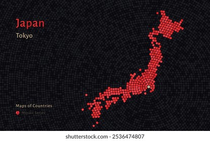 Mapa do Japão com a capital de Tóquio Mostrado em um padrão de mosaico	