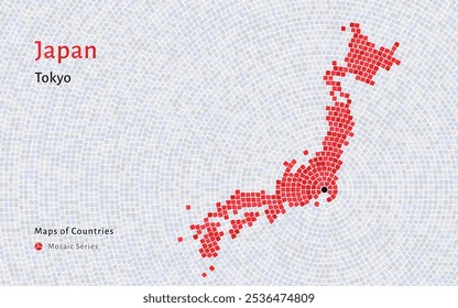 Mapa do Japão com a capital de Tóquio Mostrado em um padrão de mosaico	