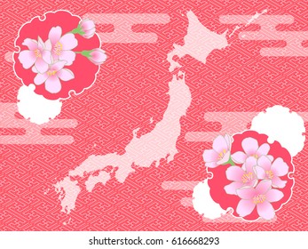 Japan map and cherry blossoms
