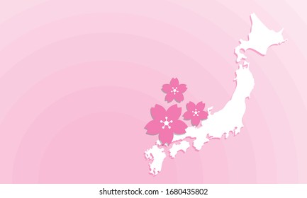 Japan map with cherry icon. Image of travel to Japan in spring.