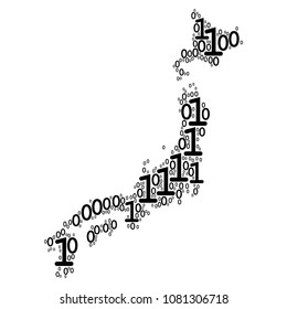 Japan Map collage icon of one and zero digits in different sizes. Vector digital symbols are united into Japan Map collage design concept.