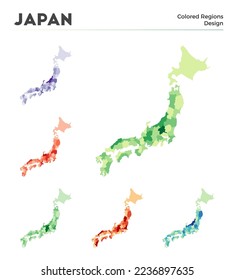 Japan map collection. Borders of Japan for your infographic. Colored country regions. Vector illustration.