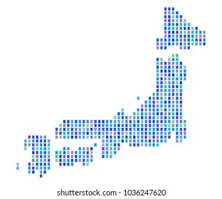 Japan map colorful random dot vector illustration blue.