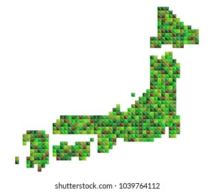 Japan map colorful random dot vector illustration green forest.