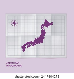 Japan Karte Land in gefaltetem Gitterpapier