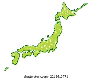 Japan map in crayon drawing style.