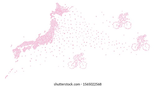Japan map with cycle racer made of cherry petals vector 