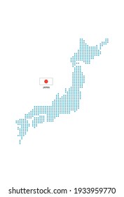 Japan map design blue circle, white background with Japan flag.