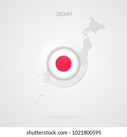 Japan map dotted contour vector sign. Isolated Japanese flag circle symbol. Asian country illustration icon for presentation, project, advertisement, sport event, travel, concept, web design