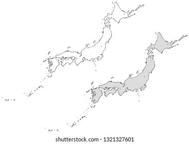 Japan map drawn with a brush