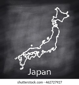 Japan map drawn with chalk on blackboard background