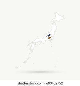 Japan map in Eurasian Economic Union (EAEU or EEU) flag colors, editable vector.