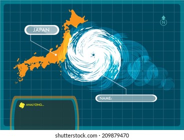 Japan Map With Eye Of Typhoon, Cyclone Or Storm Vector