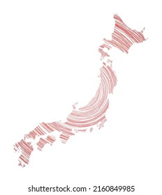 Japan map filled with concentric circles. Sketch style circles in shape of the country. Vector Illustration.