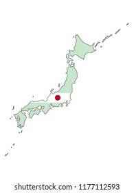 Japan map with flag