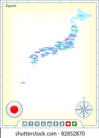 Mapa de Japón con botones de bandera y asistencia y activa iconos Ilustración original